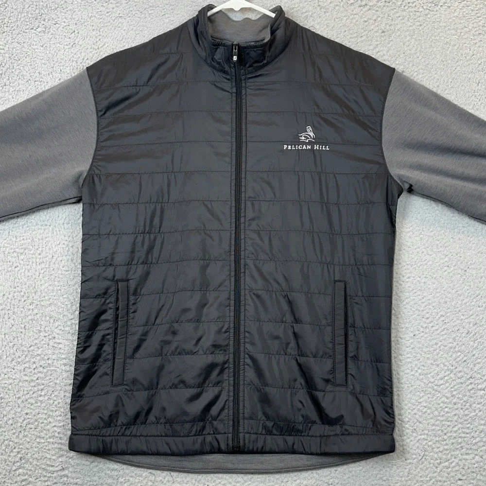 FootJoy Jacket Mens Medium Hybrid Quilted Black Grey Golf Full Zip Performance